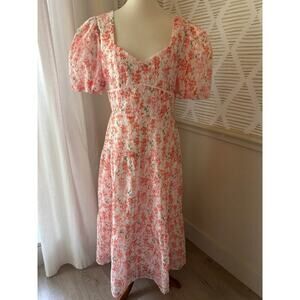 Adelyn Rae Women’s Large Floral Eyelet Puff Sleeve Orange Midi Dress